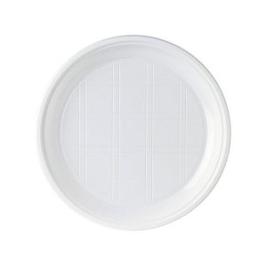 Пластиковая тарелка, круглая, однослойная.