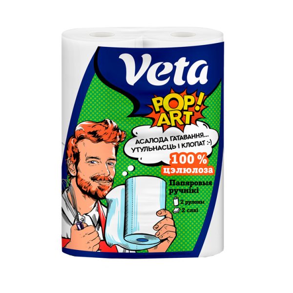 Полотенца бумажные "Veta Pop Art" двухслойные, на втулке, 100% целлюлоза 1*2рулона