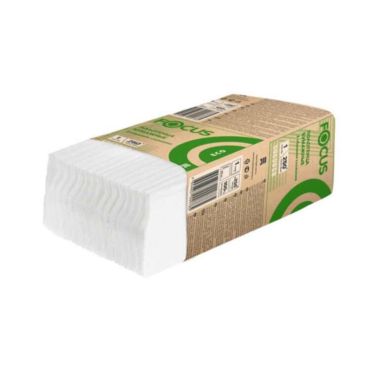 Бумажные полотенца в листах Focus Eco Z-сложения,1-сл., 24х21.5 см