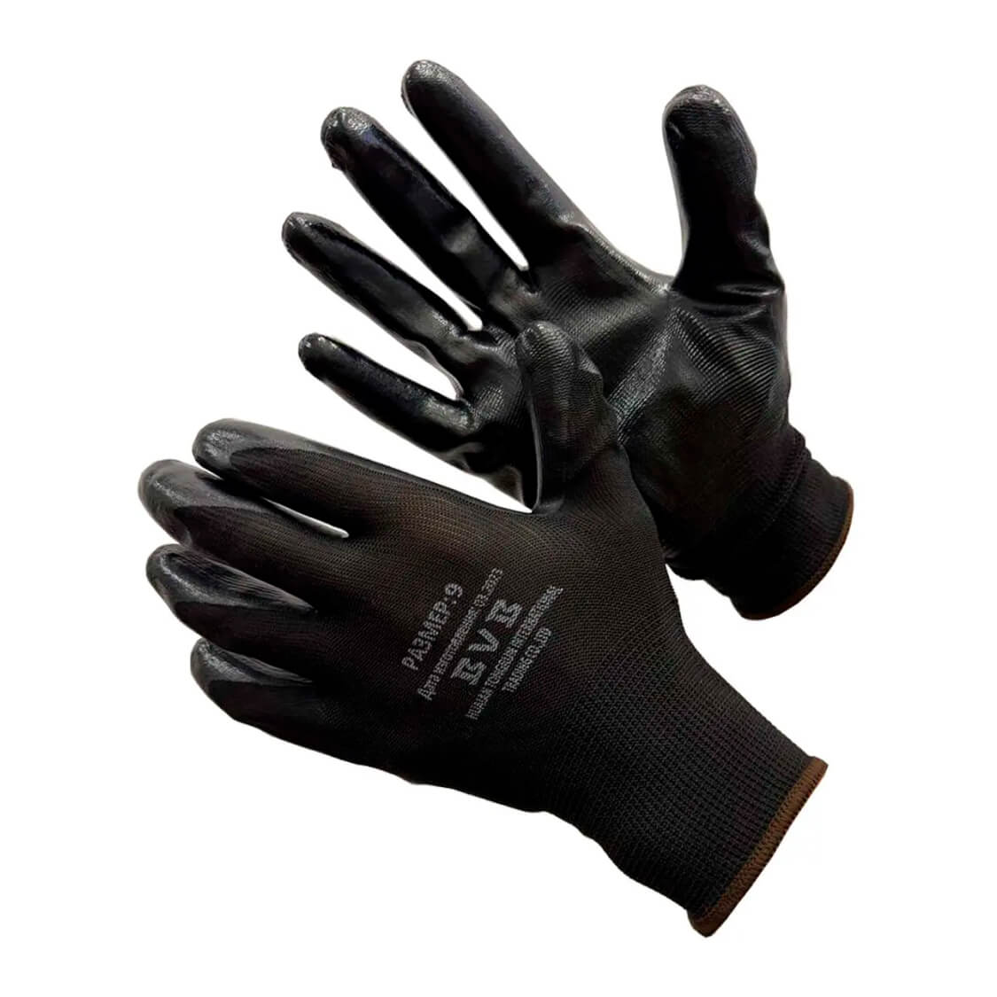 Перчатки черные из полиэстра с ЧЕРНЫМ НИТРИЛОВЫМ покрытием, размер 9