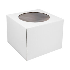 Крышка для коробки под торт 400x400x290 мм от 1 до 8 кг, D=15-40 см с окном, цвет белый/бурый