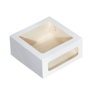 Коробка картонная для торта 260х260х100 мм с окном, белый